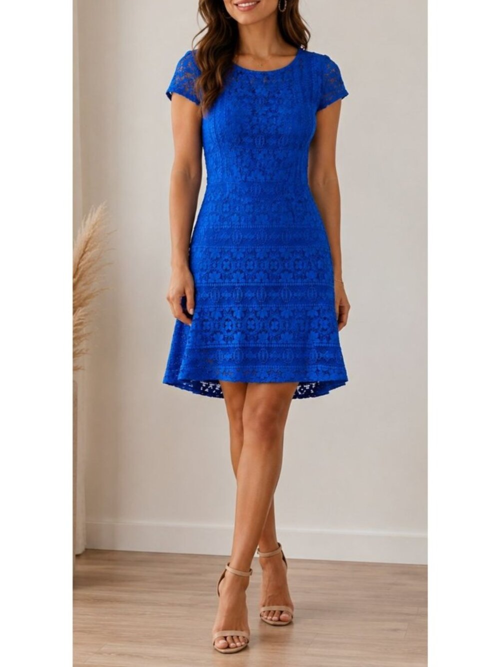 Jessica Simpson Blue women Hi-Low Size M blue DressLace Overlay